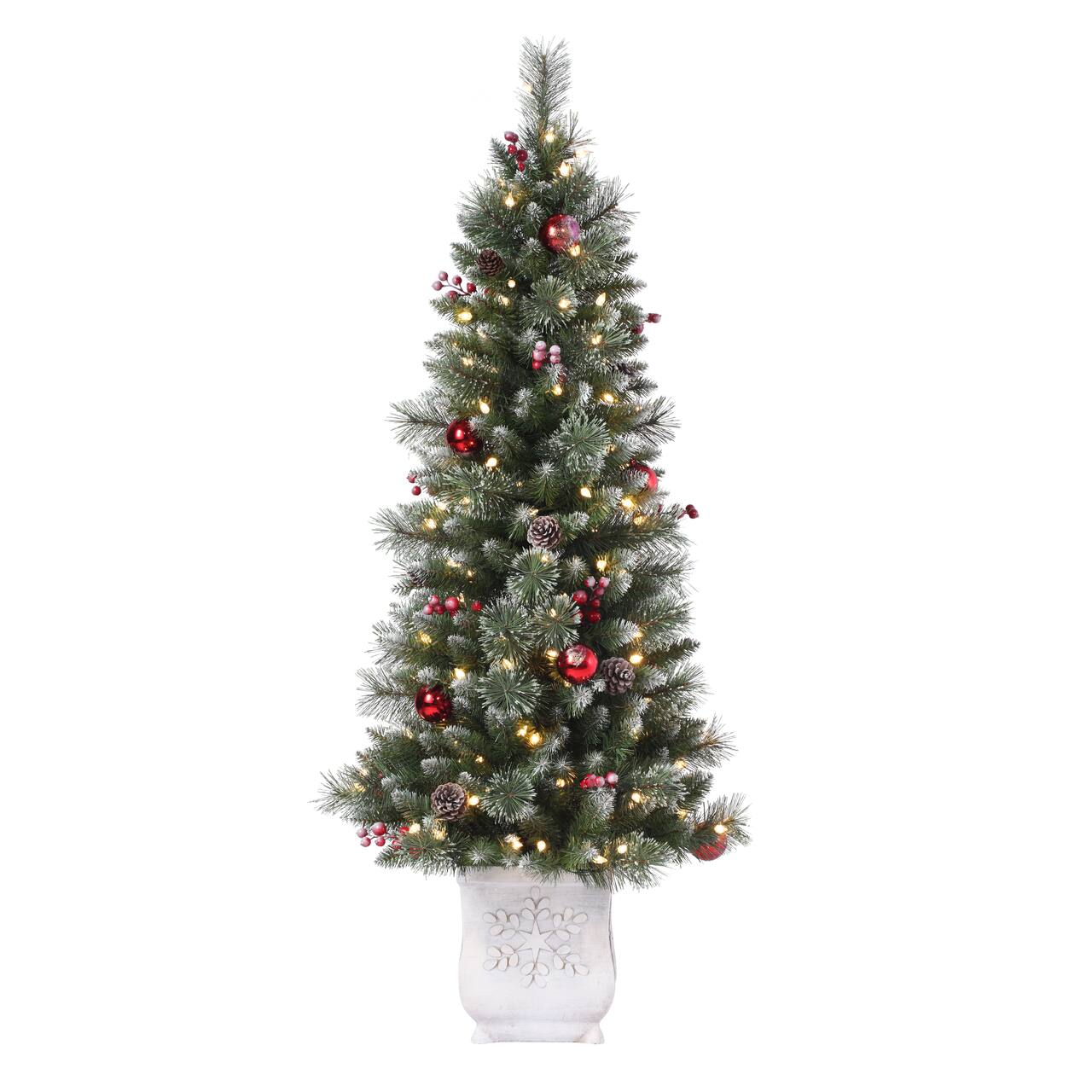 4.5ft. Pre-Lit Frosted Ithica Pine Artificial Potted Christmas Tree, Soft White C3 LED Lights